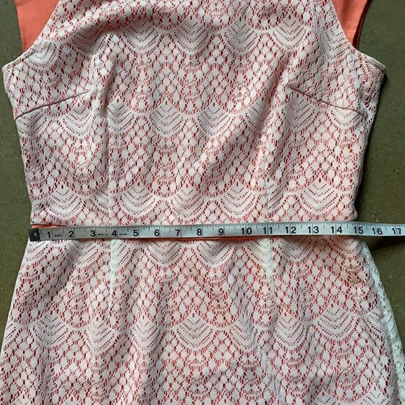 Alex Marie Peach Dress with White Lace Overlay, Cap Sleeves (Size: 8) - Picture 15 of 15